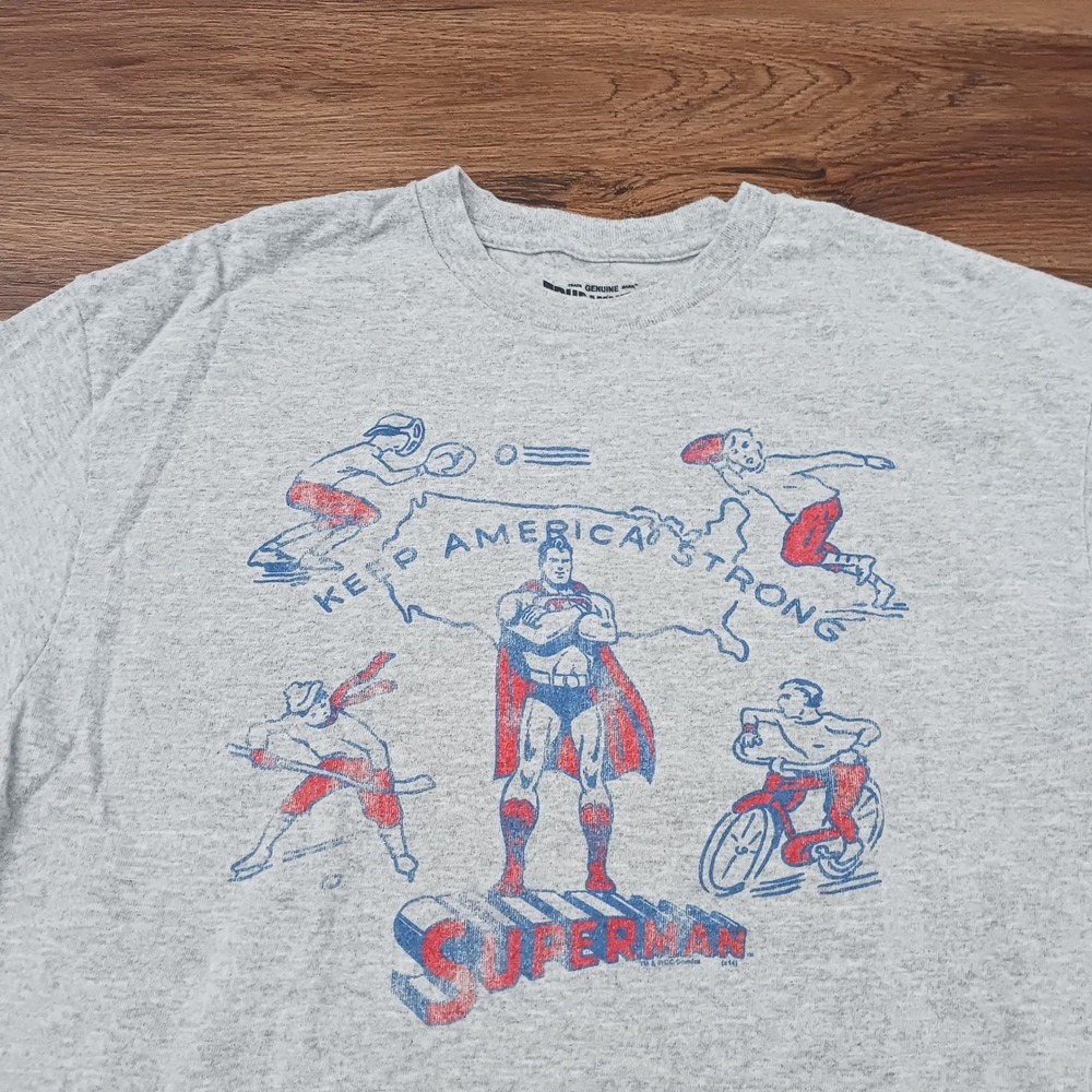 True Vintage Superman Keep America Strong Graphic T-Shirt Mens L Heather Grey